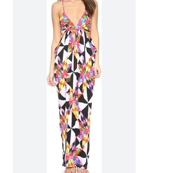 Mara Hoffman Fractals Laceup Maxi Dress Womens Medium Colorful Cut Out Strappy - Picture 1 of 9